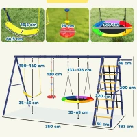 AIYAPLAY Conjunto de Baloiços 6 em 1 para Crianças com Ninho Escada Rede de Escalada Cesto 350x183x200 cm Multicolor(m-3)