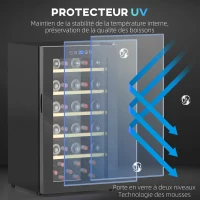 HOMCOM Cave à vin 41 bouteilles 91L réfrigérateur à vin silencieux avec porte en verre, éclairage LED, 45,1x53,8x79,8cm, noir(m-8)