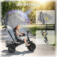 HOMCOM 6 in 1 Kids Trike with Parent Handle, Canopy, 5-point Seat Belt, Storage, Footrest, Brake, for 1-5 Years, Grey(m-5)