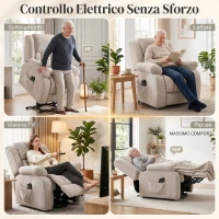 HOMCOM Poltrona Alzapersona Massaggiante e Reclinabile con 2 Tasche e Telecomando, 93x104x105 cm, Beige(m-4)
