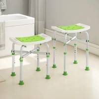 HOMCOM Tabouret de douche chaise de douche - assise rembourré et réglable, patins à ventouses antidérapants, en aluminium vert(m-9)