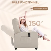 HOMCOM Fauteuil de Relaxation et Massage avec Inclinaison Manuelle Dossier Repose-Pied réglable revêtement synthétique Crème(m-5)