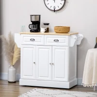 HOMCOM Chariot de cuisine sur roulettes Ilot de cuisine avec 2 tiroirs Porte-épices et porte-torchons 110x45x91 cm Blanc(m-10)