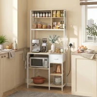 HOMCOM Kitchen Baker's Rack, Microwave Stand with Storage Shelves and 6 Hooks for Small Spaces(m-13)