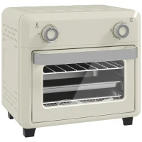HOMCOM 10L Air Fryer Oven, Mini Oven, Oil Free Cooking, Grill, Roast, Bake, with Adjustable Temperature, Timer, Dishwasher Safe, 1000W, Cream White(m-1)