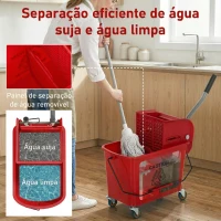 HOMCOM Balde de Limpeza com Escorredor Painel Separador e Rodas Capacidade de 20L para Limpezas Domésticas 45x26,5x70 cm Vermelho(m-6)