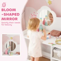 AIYAPLAY Kids Dressing Table with Mirror, Stool, Kids Vanity Table with Shelves, for Ages 3-8 Years, White(m-6)