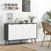 HOMCOM Aparador de 4 Puertas Aparador de Salón Estantes Ajustables Patas de Madera para Cocina Blanco y Negro 120x35x77,4 cm(m-2)