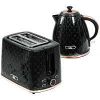 HOMCOM 1.7L 3000W Fast Boil Kettle & 2 Slice Toaster Set, Kettle and Toaster Set with Auto Shut Off, Browning Controls, Black(m-1)