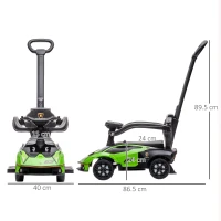 AIYAPLAY Lamborghini Macchinina per Bambini 2 in 1 con Maniglione e Barriera di Sicurezza, Volante e Clacson, Auto per Bambini in PP e Metallo, 86.5x40x89.5 cm, Verde(m-3)