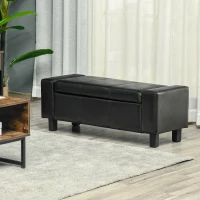 HOMCOM Banc de rangement, coffre de rangement avec couvercle, bout de lit en polyuréthane côtelé pour salon, chambre, entrée, 106 x 40 x 40 cm, noir(m-10)