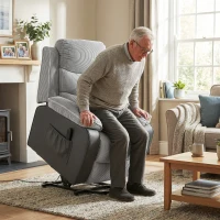 HOMCOM Overstuffed Corduroy Electric Lift Recliner Chair - Light Grey(m-2)