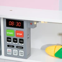 HOMCOM Cozinha Infantil de Madeira Cozinha para Crianças acima de 3 Anos com Altura Ajustável Luz Sons 60x30,5x93,2cm Branco e Cinza(m-9)