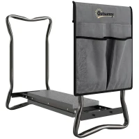 Outsunny Tabouret de Jardin Pliable 2 en 1, Coussin en Mousse EVA et 4 Poches à Outils Amovible, Charge 150kg, 58x28x49cm, Gris(m-17)