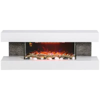 HOMCOM 47inch / 120cm Electric Fireplace Wall Mounted, Freestanding, Glass Electric Fire Suite with Mantel, Adjustable LED Flame Effect and Temperature, Log, Pebble, Remote Control, 2000W, White(m-11)