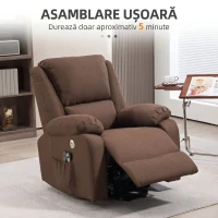 HOMCOM Fotoliu reclinabil cu funcție de ridicare și suport pentru picioare, din material textil cu aspect de in, 87x92x105 cm, culoare cafea(m-8)