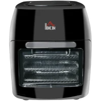 HOMCOM Fritadeira sem Óleo 1800W 11L Forno de Ar Quente com 8 Programas Tela Tátil LED Temporizador Desidratador e Acessórios Incluídos 32x35,6x37,9 cm Preto(m-11)