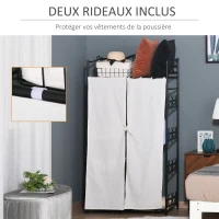 HOMCOM Armoire Chambre adulte Penderie Vêtement Dressing Multi Rangements 5 étagères 84L x 42l x 159H cm métal Noir 2 Rideaux Blanc(m-5)