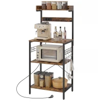 HOMCOM Estante de Cozinha com 2 Tomadas Prateleira para Micro-ondas Prateleira Ajustável Ganchos 60x42x137 cm Castanho Rústico(m-11)