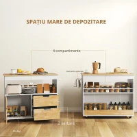 HOMCOM Cărucior de bucătărie, insulă de bucătărie mobilă, trolley de bucătărie cu compartimente, dulap și suprafață de lucru, Alb(m-6)