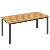 Outsunny Gartentisch 180 x 86 cm für 6-8 Personen Holztisch mit Lamellen-Tischplatte Stahlrahmen Teak(m-1)