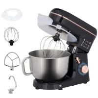 HOMCOM Stand Mixer, 5L Food Mixer for Baking, 6 Speeds and Pulse Setting, 1400W Cake Electric Kitchen Mixer with Dough Hook, Whisk, Stainless Steel Bowl, Splash Guard, Beater, Black(m-1)