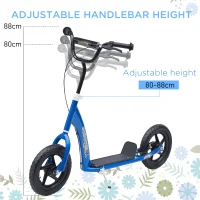 HOMCOM Kids Scooter Kick Scooter, with 12" EVA Tyres, Rear Brake, Big Wheels Scooter for 5-12 Years , Blue(m-5)