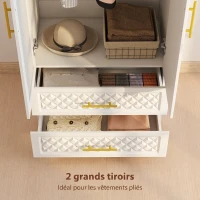 HOMCOM Armoire chambre penderie avec miroir, 2 tiroirs, 2 portes et barre de suspension, 80 x 50 x 180 cm, blanc(m-5)
