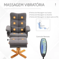 HOMCOM Poltrona Relax Reclinável com Apoio de Pés, 10 Pontos de Massagem, Giratória, Comando à Distância, Bolso Lateral, Cinzento(m-4)