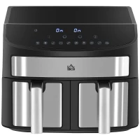 HOMCOM Dual Zone Air Fryer, 10-in-1 8L with Sync Cook & Sync Finish, 60-Minute Timer for Oil Free & Low Fat Cooking, 2400W(m-1)