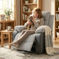 HOMCOM Overstuffed Corduroy Electric Lift Recliner Chair - Light Grey(m-10)
