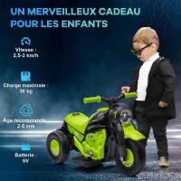 AIYAPLAY Moto électrique enfants 2-5 ans, 3 roues, 6 V, 3 km/h, avec fonction de bulles, effets lumineux et sonores, vert(m-7)