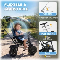 HOMCOM 6 in 1 Tricycle for Kids with 5-point harness straps, Removable Canopy, Dark Blue(m-5)