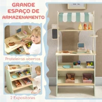 AIYAPLAY Supermercado de Brincar em Madeira com Caixa Registadora, Scanner, Cartão, Quadro, Caixas, Toldo e Acessórios, Verde(m-7)