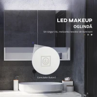 HOMCOM Dulap cu oglinda de perete cu lumini LED, raft deschis si raft intern reglabil, sticla si MDF, 80x15x60cm(m-7)