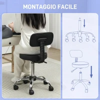 HOMCOM Sgabello Regolabile Girevole con Schienale e Seduta Imbottiti, Capacità 120 kg, 46x51x78-93 cm, Nero(m-7)