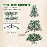 HOMCOM Brad de Crăciun Artificial Înzăpezit 180cm cu 800 de Crengi și Conuri, Deschidere Automată și Bază Pliabilă, Verde(m-7)