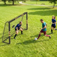 SPORTNOW But de Football avec Mousse de Protection, 6 Piquets de Sol et Filet en PE, 240x85x160cm, Jaune(m-7)