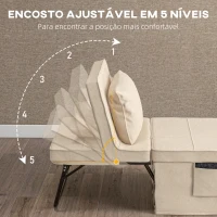 HOMCOM Sofá Cama 4 em 1  Estofado em Linho com Encosto Ajustável em 5 Níveis e Almofada Acolchoada  75x80x74 cm Creme(m-5)