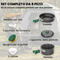 Outsunny Set da Cucina per Campeggio, Kit Ultraleggero a 8 Pezzi con Manici Anti-Scottatura, Grigio(m-4)