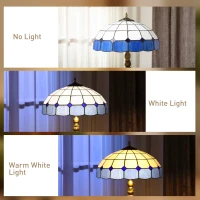 HOMCOM Tiffany-Style Floor Lamp with Handcrafted Stained Glass Shade, 152cm Tall Vintage Standing Lamp with Foot Switch and Dual Sockets for Living Room Bedroom, Bronze Tone and Blue(m-6)