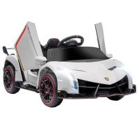 HOMCOM Carro Elétrico Lamborghini 12V Velocidade Máxima 7 km/h com Controlo Remoto MP3 Luzes e Cinto de Segurança 111x61x45 cm Branco(m-1)