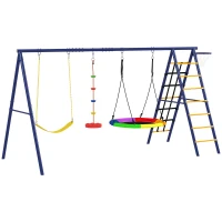 AIYAPLAY Conjunto de Baloiços 6 em 1 para Crianças com Ninho Escada Rede de Escalada Cesto 350x183x200 cm Multicolor(m-1)