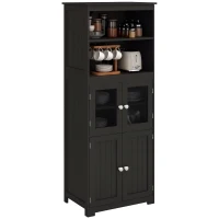HOMCOM Armoire de cuisine buffet cuisine vaisselier meuble de rangement multi-rangements dim. 60I x 30P x 162H cm noir(m-14)