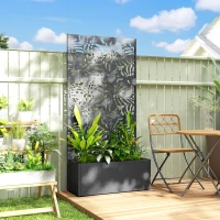 Outsunny Jardinière avec treillis, bac à fleurs, avec brise-vue, pour plantes grimpantes, métal, 90 x 35 x 180 cm, noir(m-10)