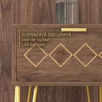 HOMCOM Noptiere Moderne Set 2 Piese din Plăci Aglomerate și Oțel cu Sertar, 39.5x41x49 cm, Maro(m-9)