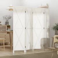 HOMCOM Biombo de 4 Paineis Separador de Ambientes Dobrável 182x170cm Divisória para Espaços de Madeira Decoração Elegante para Dormitório Sala de Estar Branco(m-9)