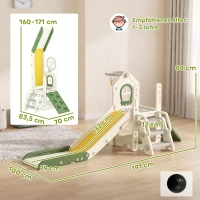 AIYAPLAY Faltbare 5-in-1 Kleinkinderrutsche mit Kletterelement, Basketballkorb, Stauraum und Basketball für Kinder von 1-3 Jahren, Cremeweiß(m-3)