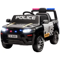 AIYAPLAY Coche Eléctrico para Niños de Policía con Mando a Distancia Motor Doble Sirena Suspensión en 4 Ruedas y Faros Negro(m-11)