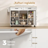 HOMCOM Insulă de bucătărie cu blat rabatabil, cărucior pe roți 2 sertare, 3 uși, suporturi și suport pentru prosoape, alb(m-6)
